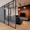 Claustra avec vitrage et structure en MDF noir mat style industriel 244,5 x 89,4 x 4 cm