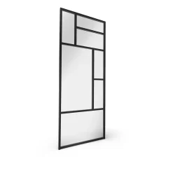 Claustra avec vitrage et structure en MDF noir mat style industriel 244,5 x 89,4 x 4 cm