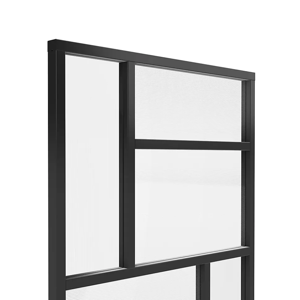 Claustra avec vitrage et structure en MDF noir mat style industriel 244,5 x 89,4 x 4 cm