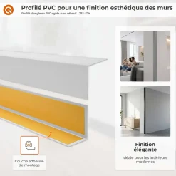 Cornière PVC 20x10mm QUEST, Autocollante, Protection coins et arêtes, 200 cm, blanc