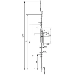 Crémone F7,5 ajustable L 1479mm côte D 980mm 2 galets - FERCO - G-20461-10-0-1