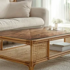 Dessus de table en verre trempé Wallfluent 100x50 cm Motif bois