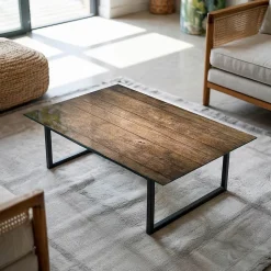 Dessus de table en verre trempé Wallfluent 100x70 cm Structure de planches en bois