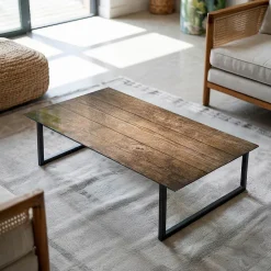Dessus de table en verre trempé Wallfluent 120x60 cm Structure de planches en bois