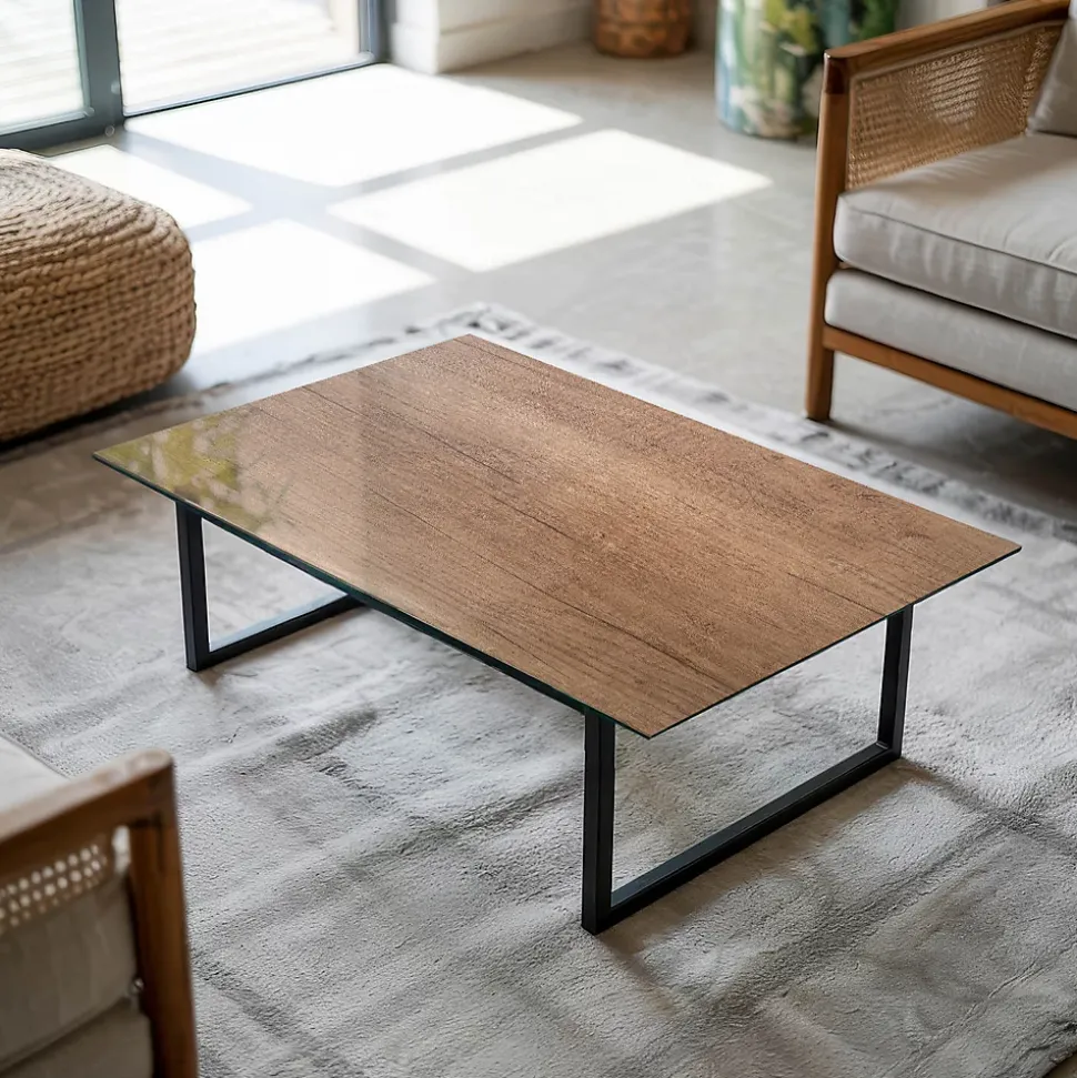 Dessus de table en verre trempé Wallfluent 100x70 cm Motif naturel du bois