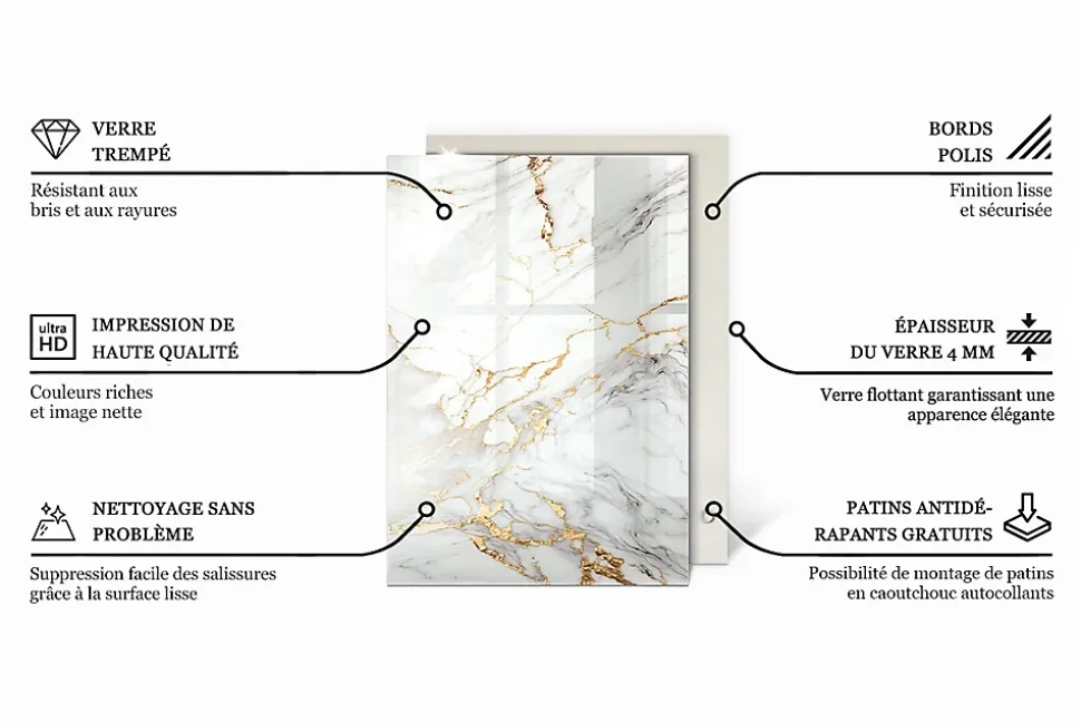 Dessus de table en verre trempé Wallfluent 100x70 cm Motif naturel du bois