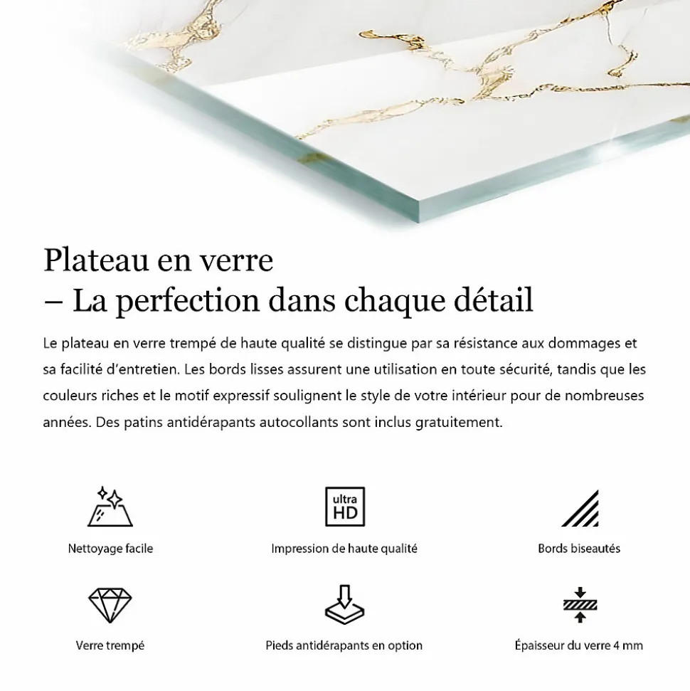 Dessus de table en verre trempé Wallfluent 100x70 cm Motif naturel du bois