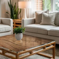 Dessus de table en verre trempé Wallfluent 50x50 cm Motif bois