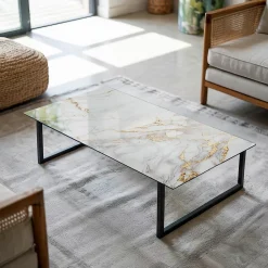 Dessus de table en verre trempé Wallfluent 120x60 cm Marbre élégant avec veines