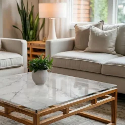 Dessus de table en verre trempé Wallfluent 50x50 cm Motif de surface en marbre