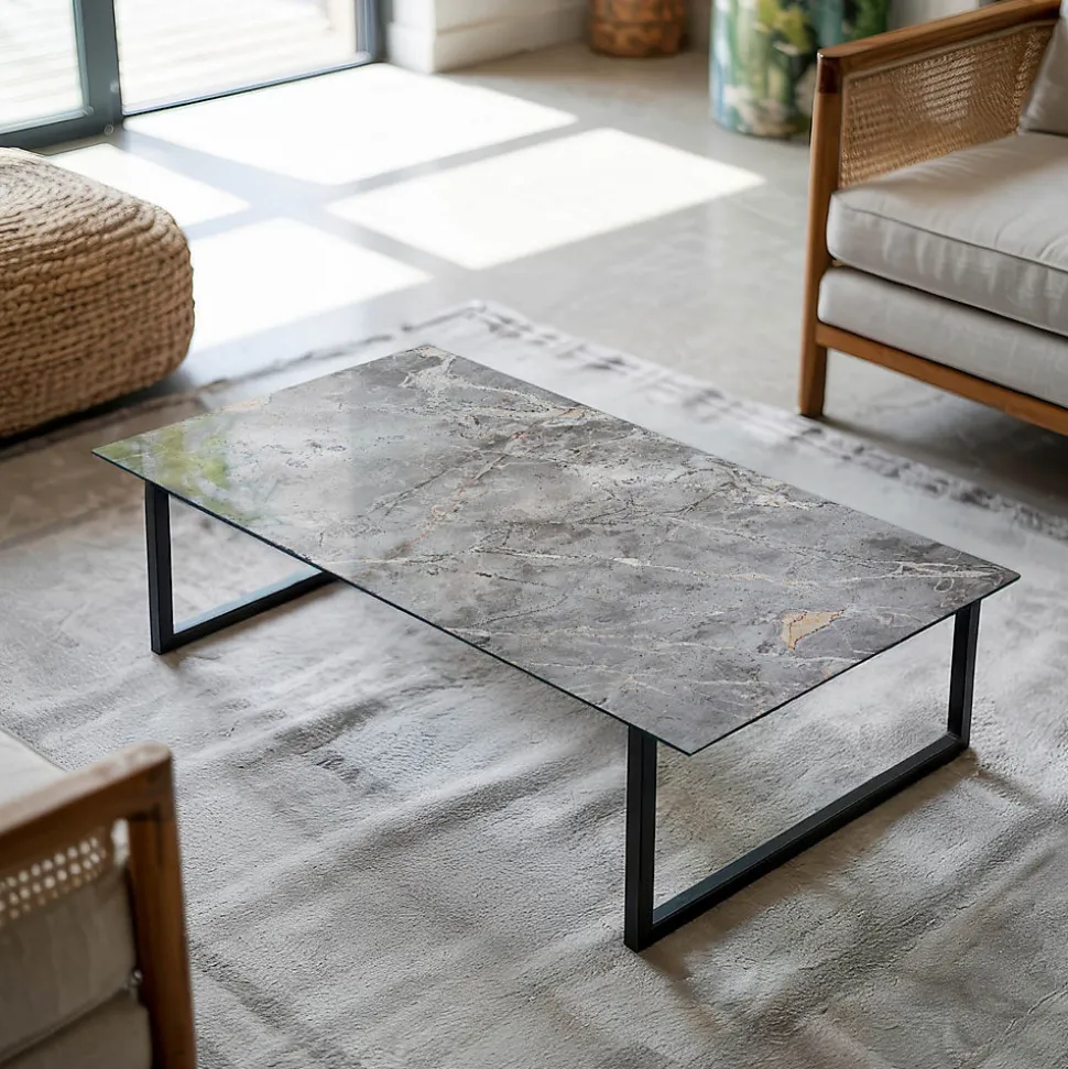 Dessus de table en verre trempé Wallfluent 120x60 cm Motif naturel de marbre