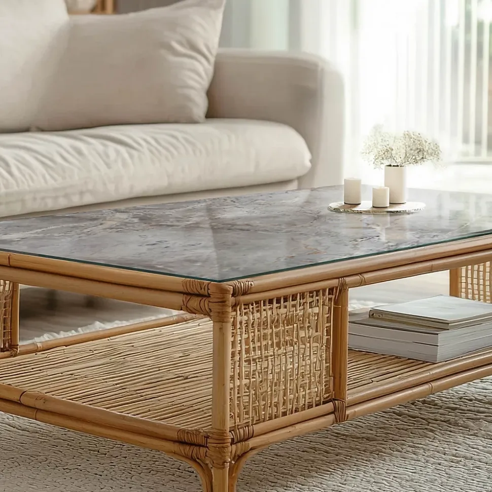 Dessus de table en verre trempé Wallfluent 120x60 cm Motif naturel de marbre