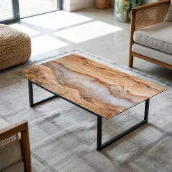 Dessus de table en verre trempé Wallfluent 120x80 cm Bois naturel avec résine
