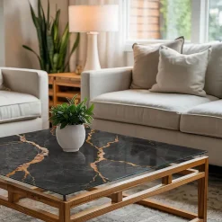 Dessus de table en verre trempé Wallfluent 50x50 cm Motif marbré avec veines