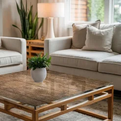 Dessus de table en verre trempé Wallfluent 50x50 cm Structure de planches en bois