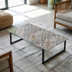 Dessus de table en verre trempé Wallfluent 100x50 cm Motif mosaïque avec ornements