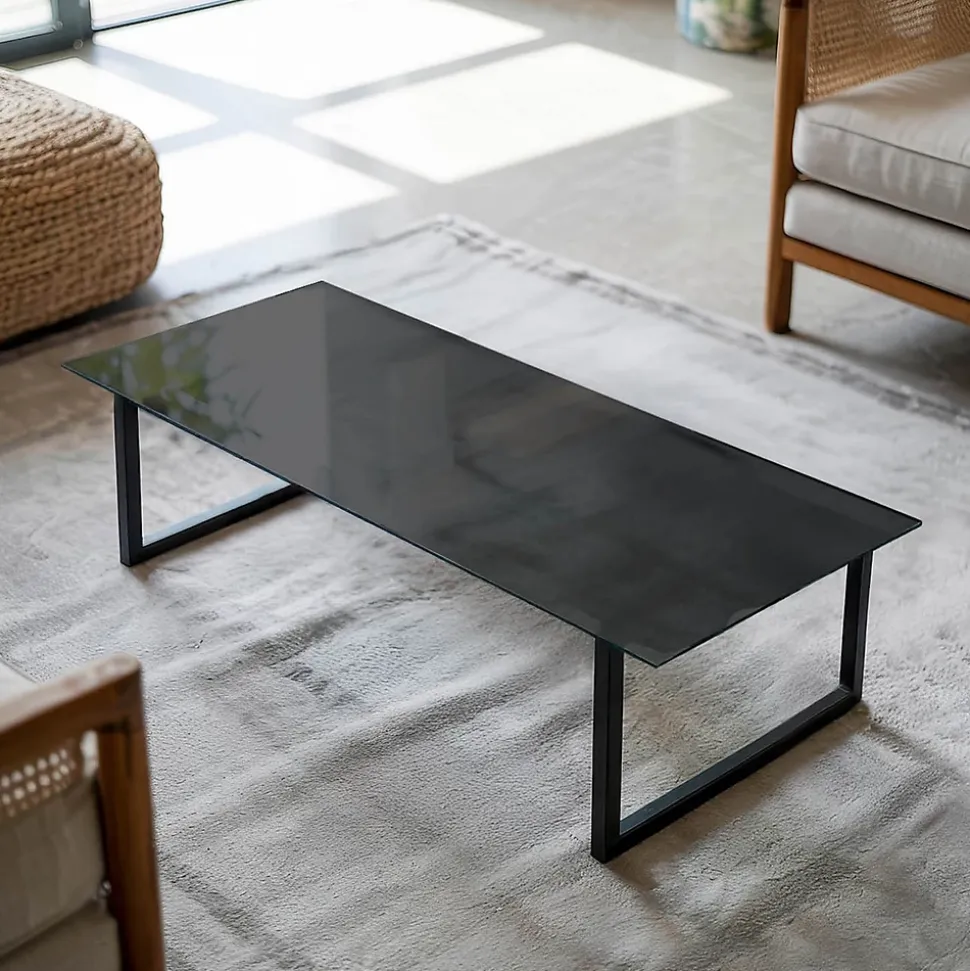 Dessus de table en verre trempé Wallfluent 125x50 cm Couleur noire lisse