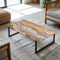 Dessus de table en verre trempé Wallfluent 140x70 cm Bois naturel avec résine