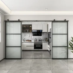 Double porte coulissante complète verre Schulte - 205x220 - porte vitrée - porte verrière - décor Loftstyle - noir