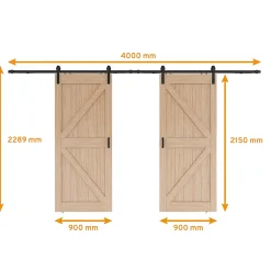 Double porte coulissante intérieure en bois Schulte - 180x215 - chêne - oak - système ouvert noir - softclose