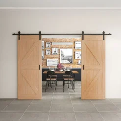 Double porte coulissante intérieure en bois Schulte - 205x215 - chêne - oak - système ouvert noir - softclose