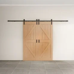Double porte coulissante intérieure en bois Schulte - 205x215 - chêne - oak - système ouvert noir - softclose