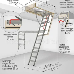 Echelle coupe feu 60min - Hauteur sous plafond 3.05m - Trémie 70 x 130cm - LMF60/70130-305