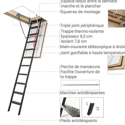 Echelle coupe feu 60min avec trappe de 60x120cm - Hauteur de 2.33 à 2.80m - LMF60/60120-280