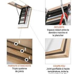 Echelle coupe feu 60min avec trappe de 60x120cm - Hauteur de 2.33 à 2.80m - LMF60/60120-280