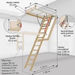 Echelle escamotable bois - Ouverture du plafond de 70 x 100cm - LWT70100-2