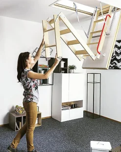 Echelle escamotable bois - Trémie de 60 x 140cm - Hauteur de 2.46 à 3.05m - LWK60140-3