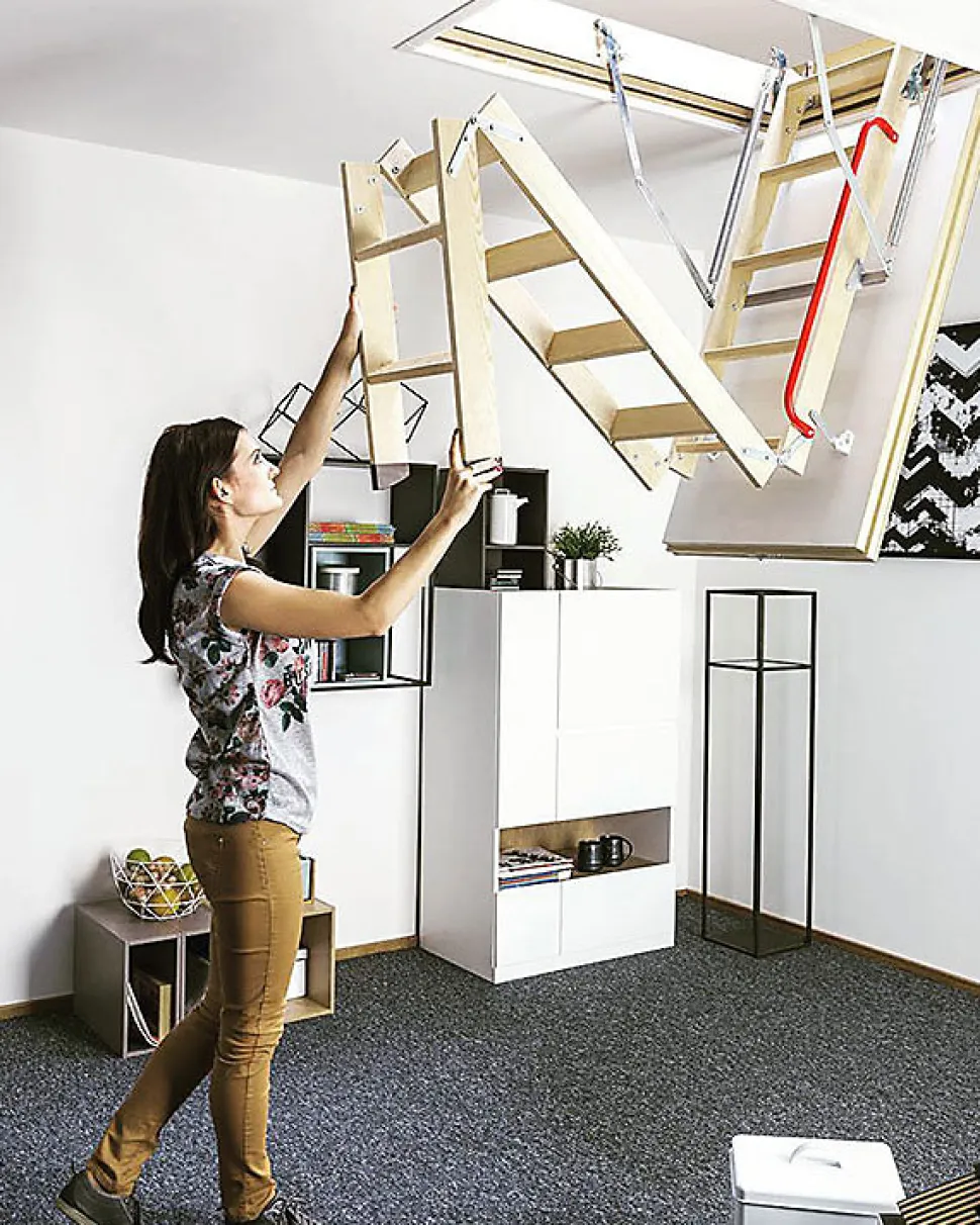 Echelle escamotable bois - Trémie de 60 x 140cm - Hauteur de 2.46 à 3.05m - LWK60140-3
