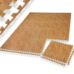 Ensemble de 24 Dalles Carrées Tapis de sol Sport 24 pièces avec 48 bordures imprimé bois