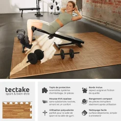 Ensemble de 24 Dalles Carrées Tapis de sol Sport 24 pièces avec 48 bordures imprimé bois