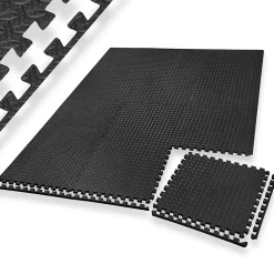 Ensemble de 24 Dalles Carrées Tapis de sol Sport 24 pièces avec 48 bordures noir