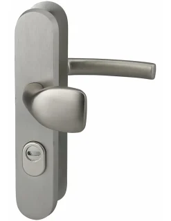 Ensemble de poignées de sécurité palière pour porte d'entrée, béquille et aileron , entr'axes 216mm, anodisé inox - THIRARD
