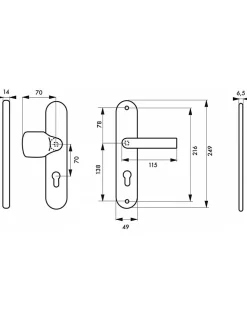 Ensemble de poignées de sécurité palière pour porte d'entrée, béquille et aileron , entr'axes 216mm, anodisé inox - THIRARD
