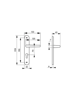 Ensemble de poignées pour porte d'entrée Pelope trou de cylindre, carré 7mm, entr'axes 195mm, argent - THIRARD