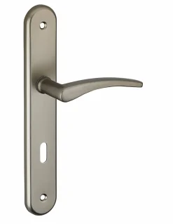 Ensemble de poignées pour porte de chambre Vesta trou de clé, carré 7mm, entr'axes 195mm, nickelé satiné - THIRARD