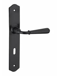 Ensemble de poignées pour porte de chambre Charon trou de clé, carré 7mm, entr'axes 195mm, acier patiné - THIRARD