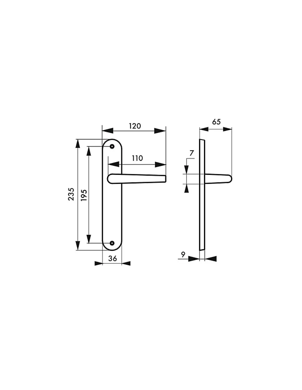 Ensemble de poignées pour porte intérieure Hebe sans trou, carré 7mm, entr'axes 195mm, laqué blanc - THIRARD