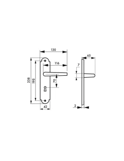 Ensemble de poignées pour porte de chambre Charon trou de clé, carré 7mm, entr'axes 195mm, acier rouillé - THIRARD