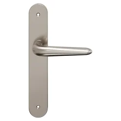 Ensemble poignée sur plaque Droit GoodHome Mehaban effet nickel satin gris L.120mm x l.40mm entraxe 195mm