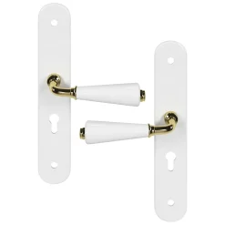 Ensemble poignée sur plaque Droit cylindre GoodHome Porcelaine Vras blanc L.115mm x l.45mm entraxe 195mm