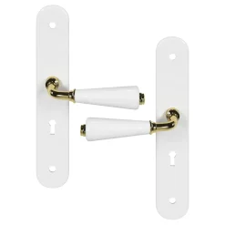 Ensemble poignée sur plaque Droit serrure GoodHome Porcelaine Vras blanc L.115mm x l.45mm entraxe 195mm