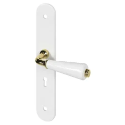 Ensemble poignée sur plaque Droit serrure GoodHome Porcelaine Vras blanc L.115mm x l.45mm entraxe 195mm