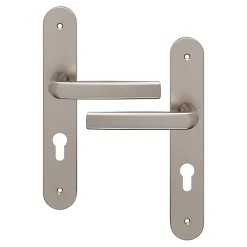 Ensemble poignée sur plaque Incurvé cylindre GoodHome Primel effet nickel satin gris L.126mm x l.40mm entraxe 195mm