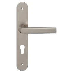 Ensemble poignée sur plaque Incurvé cylindre GoodHome Primel effet nickel satin gris L.126mm x l.40mm entraxe 195mm