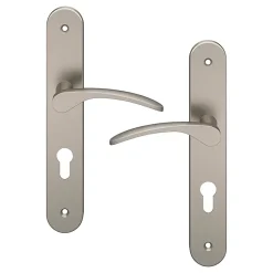 Ensemble poignée sur plaque rondcylindre GoodHome Beare effet nickel satin gris L.110.5mm x l.40mm entraxe 195mm