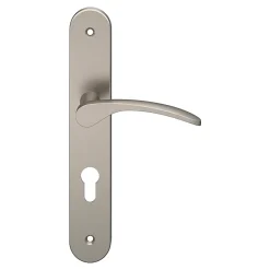 Ensemble poignée sur plaque rondcylindre GoodHome Beare effet nickel satin gris L.110.5mm x l.40mm entraxe 195mm